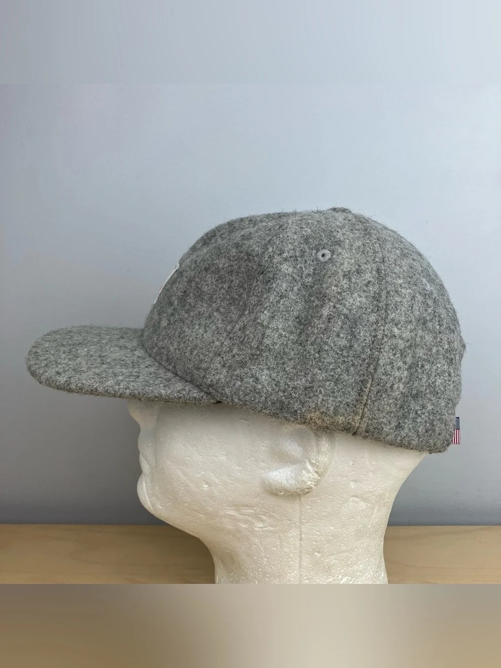 Vintage Woolrich Wool Blend Strapback Hat Gray Patch Logo Made in USA. In good c